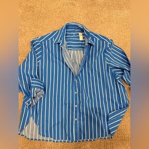 aerie Blue & White Striped oversized Button-Up Shirt